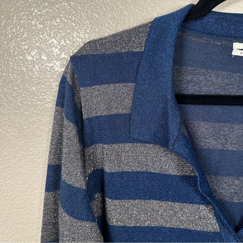 Anthropologie Striped Shimmer Polo‎ Blue Sz Medium - Picture 3 of 11